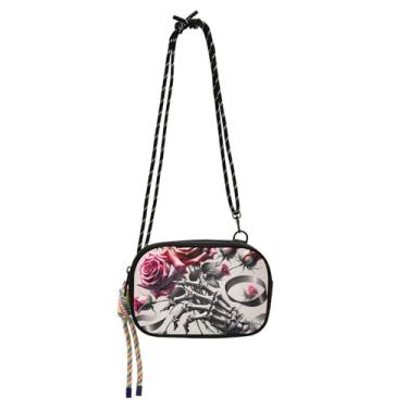 Imagem de TSENQUE Bolsas transversais pequenas bolsas femininas bolsas de ombro com estampa animal carteira para celular bolsa esqueleto rosa flor