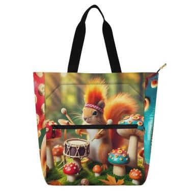 Imagem de GAIGEO Bolsa feminina esquilo engraçada animal bolsa de trabalho lona praia livro bolsa zíper senhoras crianças bolsas amantes de livros