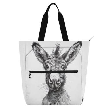 Imagem de GAIGEO Bolsas de trabalho de burro preto e branco para mulheres, bolsa de lona escolar, bolsa para professores, presente para amantes de livros