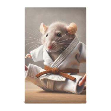 Imagem de Joisal Linda toalha de mão de chá rato karatê mouse toalhas de prato fofas para decoração de cozinha panos de banheiro absorventes 45 x 71 cm, pacote com 6