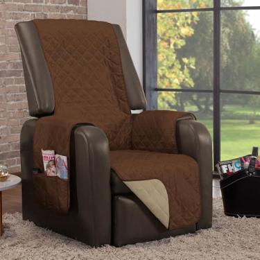 Imagem de Protetor capa para poltrona dupla face com porta objetos (Marrom/Caqui)