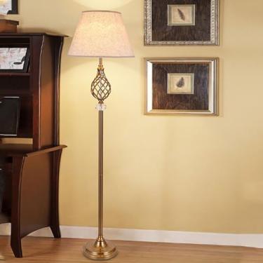 Imagem de Luminária de chão moderna e minimalista com cúpula de tecido de linho, luminária vertical de metal polido para leitura, luminária de canto decorativa, luminária de coluna para ambientes inte