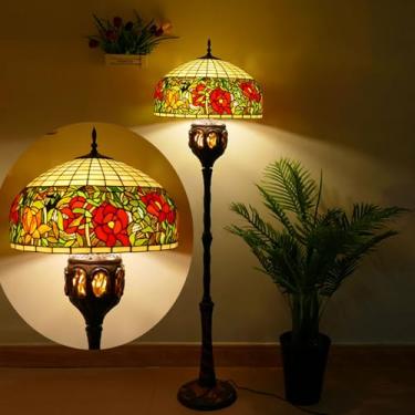 Imagem de Luminária de chão estilo Tiffany com vitral, 45,7 x 45,7 x 170,2 cm (18 x 18 x 67 polegadas), estilo antigo, para canto, ideal para decoração de quarto, sala de estar e escritório em casa, c