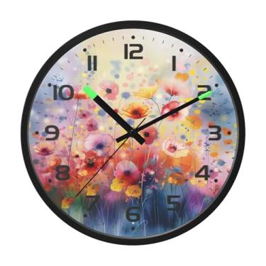Imagem de SEHANY Herb Wildflower Relógio de parede silencioso sem tique-taque relógio redondo operado por bateria 30 cm controle de som luz noturna relógios de parede para sala de estar, cozinha, quarto