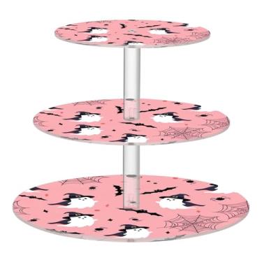 Imagem de Suporte de cupcake rosa com 3 níveis de fantasmas fofos para festa, copo de acrílico, torre de bolo, sobremesa, decoração de cupcakes, comida, flor, aniversário