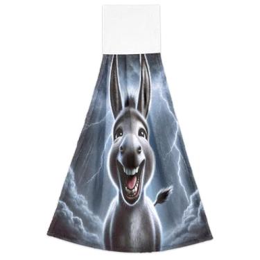 Imagem de Joitme Toalhas de mão com laço de pendurar cinza engraçado impressão de burro forno toalha de dedo conjunto de 2, toalha fofa absorvente macia decoração de cozinha, 18,2 x 14 polegadas