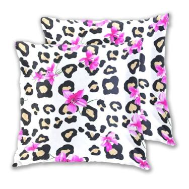 Imagem de Joitme Conjunto de 2 capas de almofadas decorativas coloridas coloridas com estampa de leopardo preto e branco, 45 x 45 cm, 2 peças