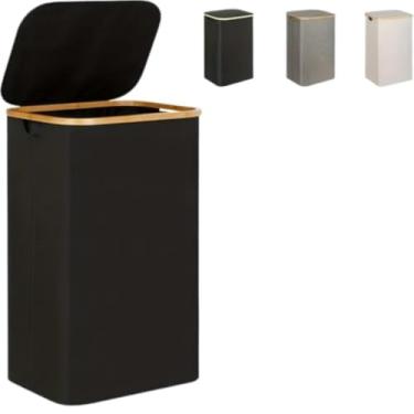 Imagem de Cesto de Roupas Sujas de Bambu com Tampa, 120 Litros Grande Capacidade, Organizador Retangular para Lavanderia e Área de Serviço(Aleatorio)