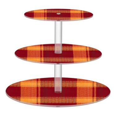 Imagem de Suporte de cupcake de 3 camadas para festa chá de bebê, copo de acrílico, torre de bolo, vermelho, laranja, tartã, sobremesa, decoração de mesa, cupcakes, suporte de alimentos em camadas