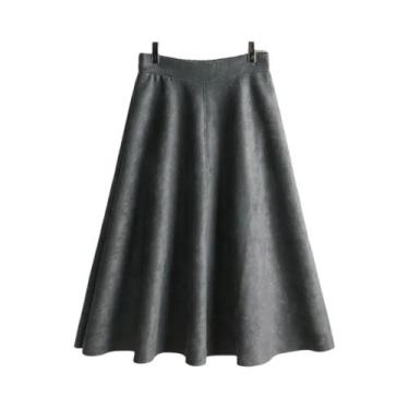 Imagem de Saias Midi De Camurça De Cintura Alta Para Mulheres, Outono Inverno, M