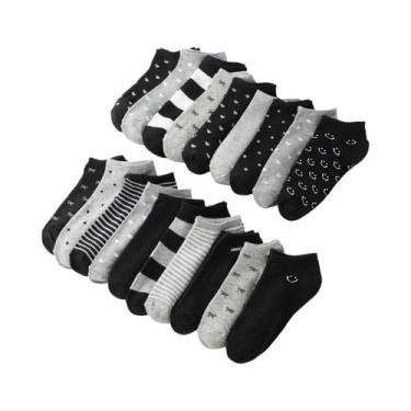 Imagem de 20 pares de meias curtas combinando para a família, série preta e cinz