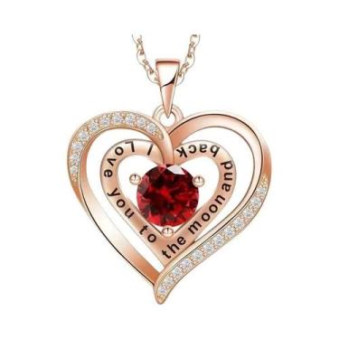 Imagem de Colar Com Pingente De Zircônia Vermelha Em Caixa De Presente Flor Rosa