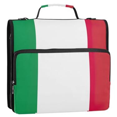Imagem de Fichários grandes de 3,8 cm com 3 anéis, bandeira da Itália, resistente, organizador de fichário com zíper, comporta 500 folhas, bolsa escolar com alça de ombro