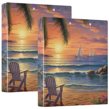 Imagem de Fichário personalizado com 3 anéis de paisagem marítima tropical para cenário de praia 3 polegadas, comporta 200 folhas, lindo fichário com estampa de portfólio redondo, 31,5 x 27 x 6 cm, 1 pacote