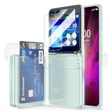 Imagem de WATACHE Capa para Samsung Galaxy Z Flip 6/5 com suporte para cartão de crédito e proteção de dobradiça e protetor de tela à prova de choque Flip Z 6/5 (cristal)