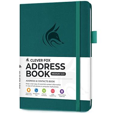 Imagem de Clever Fox Livro de endereços com abas alfabéticas – Telefone e agenda de endereços de couro PU para manter contatos seguros, diário organizador de contatos, tamanho médio (14 cm x 19 cm), capa dura,