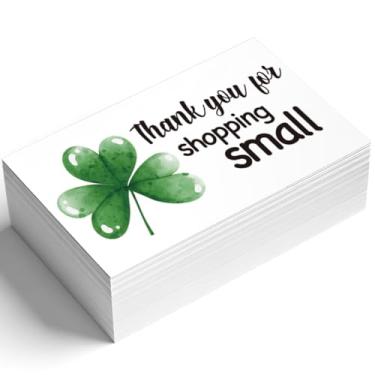 Imagem de 100 peças de cartões de agradecimento do Dia de São Patrício por comprar cartões de visita pequenos, cartões de agradecimento Shamrocks para pequenas empresas lojas de varejo on-line lojas locais