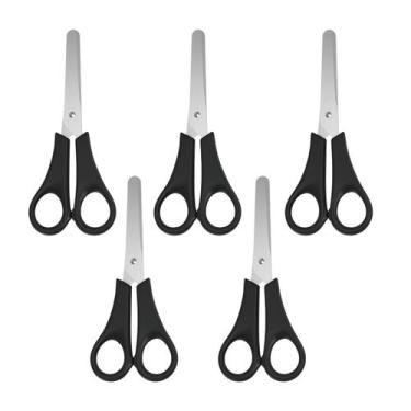 Imagem de Kit 5 Tesoura Escolar Black Inox 130mm Cabo Preto LeoeLeo - Leo&Leo