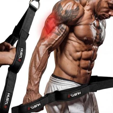 Imagem de Hustle Athletics Corda tríceps – Cabo longo para puxar tríceps, com 2 conjuntos de alças antiderrapantes de neoprene para maior amplitude de movimento – Corda de academia para empurrar para baixo, rachaduras e puxões