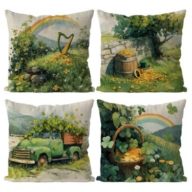 Imagem de GAGEC Capas de almofada de dia de São Patrício 40,6 x 40,6 cm, conjunto de 4 fronhas de trevo para decoração de sofá de casa