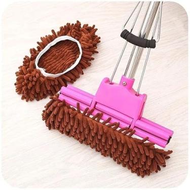 Imagem de Chinelos de esfregão laváveis na máquina, almofadas de microfibra removíveis reutilizáveis para pisos, suprimentos de limpeza de casa silenciosos antiderrapantes (marrom)