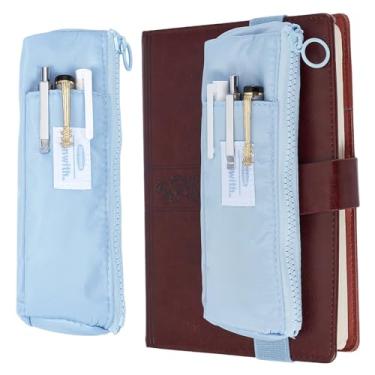 Imagem de GORGECRAFT Bolsa fina para caneta com faixa elástica ajustável, porta-lápis, bolsa com zíper azul claro e bolso para cadernos, capa dura, agendas, livros, armazenamento de moedas