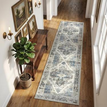 Imagem de jinchan Tapete de corredor 5 x 20 cm para entrada de cozinha, escritório, estampa vintage, lavável, cinza, antiderrapante, fino, chenille, retrô, leve, longo