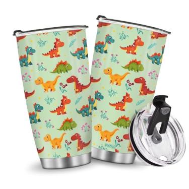 Imagem de Copos isolados caneca de café copo dinossauros viagem garrafa de água homens meninos crianças presentes para Natal, aniversário, dia das crianças, presente de aniversário 590 ml, gelado quente e frio