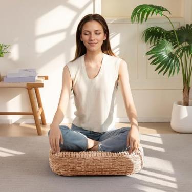 Imagem de HIGOGOGO Almofada lavável de chão para adultos, capa de veludo cotelê removível tufada misturada, grande para sala de estar de tatami ou ioga, 53 x 53 x 8,5 polegadas (pacote com 1), café