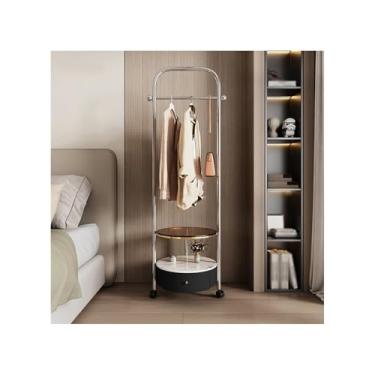 Imagem de Cabide de piso independente para quarto, cabideiro, prateleiras, mesa de cabeceira, cabide móvel integrado, sala de estar, cabeceira, armazenamento, bagageiro, suporte alto para manto (marrom claro