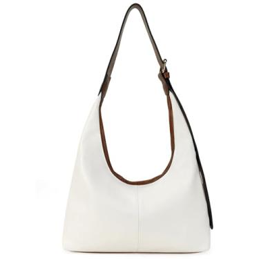 Imagem de GOIACII Hobo Bolsas femininas de couro sintético, bolsa de ombro, bolsa tiracolo moderna, Branco e marrom