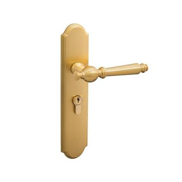 Imagem de Fechadura de porta de quarto de cobre puro, maçaneta de porta integrada estilo americano, fechadura magnética de madeira silenciosa retrô francesa interna (ouro, sucção magnética)