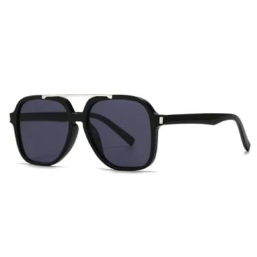 Imagem de HCHES Óculos de Sol Feminino Retro Double Beam Luxo Casual Masculino UV400 (preto)