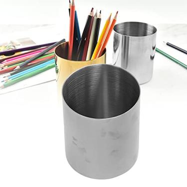 Imagem de Porta-lápis de aço inoxidável, organizador de mesa moderno, copo de caneta com acabamento espelhado, prata, decoração de escritório doméstico