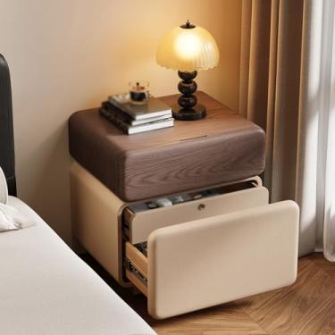 Imagem de Wood Night Stand with Drawers Modern, Leather Upholstery, Integrated Cabinet Legs, Concealed Three-drawer Storage, Fingerprint Lock, Suitable for Bedroom use(C,35 * 40 * 50cm/14 * 16 * 20in)
