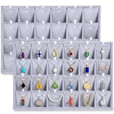 Imagem de Hinly 2 peças, bandeja organizadora empilhável de joias com 24 grades de veludo gelo, bandeja de exibição de joias, colar, brinco, anel e pulseira (veludo cinza)