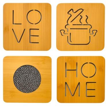 Imagem de Kit 4 Descansos de Panela MDF 16,5x16,5 cm – Suporte Decorativo para Panelas e Travessas