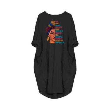 Imagem de Vestidos casuais soltos femininos plus size de manga curta com gola re