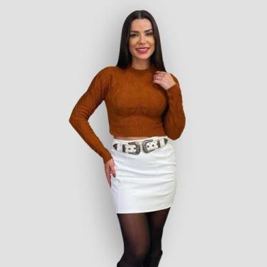 Imagem de Blusa Cropped Tricô Feminina Trançado Manga Longa Blogueira - GIP ECOM