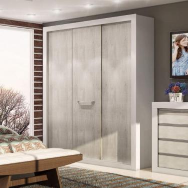 Imagem de Guarda Roupa Casal 3 Portas de Correr 4 Gavetas News Móveis Percasa Branco/narita