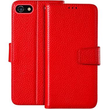 Imagem de TIOYW Capa carteira para iPhone SE 2022 / SE 3 /SE 2020/8 / 7 fechos magnéticos de couro genuíno premium flip capa de telefone com 3 slots de cartão em pé (cor: vermelho)