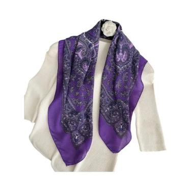 Imagem de Lenço Quadrado De Algodão Com Estampa Paisley 70X70cm Para Mulheres, D