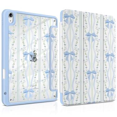 Imagem de TWOLSKOO Capa para iPad Air de 11 polegadas (M3 2025 / M2 2024), parte traseira de acrílico transparente com amortecedor de TPU, suporte de lápis, suporte de três dobras, hibernar/despertar automático