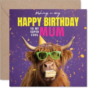 Imagem de Stuff4 Cartão de aniversário da mãe - Dia peludo - Cartão de feliz aniversário para mãe de Son Daughter, cartões engraçados de aniversário de vaca highland 14 cm