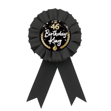 Imagem de Broche It's My 46th Birthday Tinplate Badge Pin, Black Rosete Happy 46th Birthday Button Button, 46 Birthday King Button for Men, Forty Six Award Ribbon Brooch Party Supplies