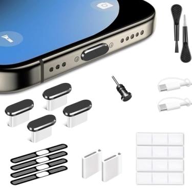 Imagem de Mizi Plugue de poeira USB C, pacote com 4, capa antipoeira tipo C, protetor de porta de carregamento para iPhone 17 Pro Max, acessórios de limpeza completos - preto