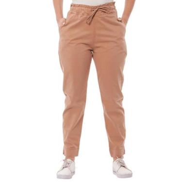 Imagem de Calça Feminina Jogger Sarja Slim Com Elástico Cós Alto Estilo Alfaiata