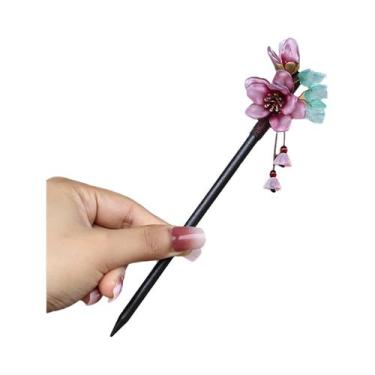 Imagem de Grampo De Cabelo Magnolia De Vidro Transparente Com Franjas De Madeira