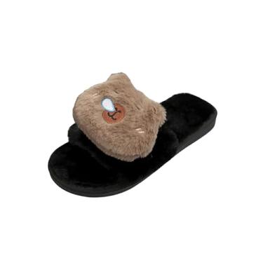 Imagem de Pantufas femininas casuais de bico aberto plus size capibala quentes outono inverno, Preto, 36