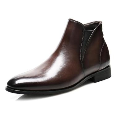 Imagem de Bota masculina Chelsea com zíper lateral casual confortável sem cadarço no tornozelo elegante couro sintético envernizado smoking sapato bico bico urbano bota masculina, Cor café, 9
